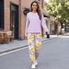 Women's Casual Loose Fit Printed Sweatshirt and Jogger Set with Chest Pocket - Round Neck 2 Piece Outfit for Daily Wear