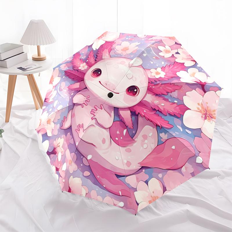 

1pc Axolotl & Pink Flower Pattern Automatic Umbrella, Suitable for Travel and Daily Use P010