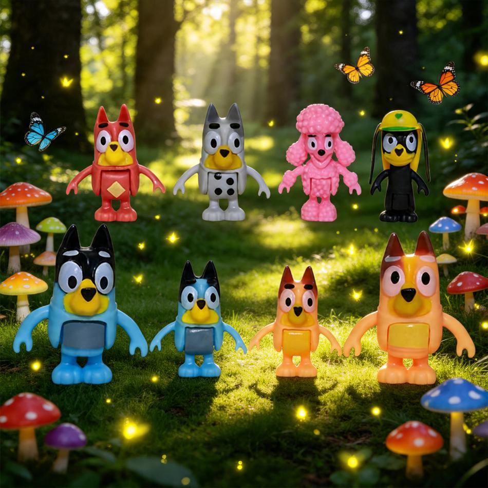 8pcs Set Bluey Family & Friends Action Figures Poseable Collectible Toys Best Birthday Gift for Fans Adults High Quality Novelty