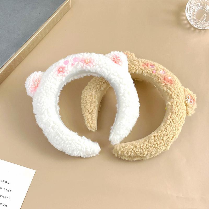 Cute Panda Plush Headband For Women Winter Face Wash Hairband Korean Style Hair Accessories