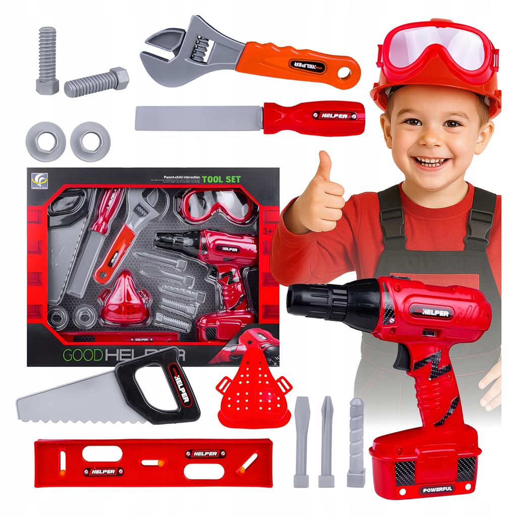 Children's Tool Set Complete 14 Pieces Screwdriver Goggles Red