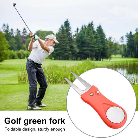 Herramienta para arreglar chuletas de golf plegable, herramienta para reparar chuletas con marcador de bola magnético, robusta de acero inoxidable, horquilla para golfistas