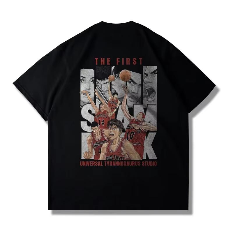 Large Cotton Men's Japanese Anime 2025 Slam Dunk Master Printed Short Sleeve T-shirt Summer Casual Loose T-shirt Top Clothing