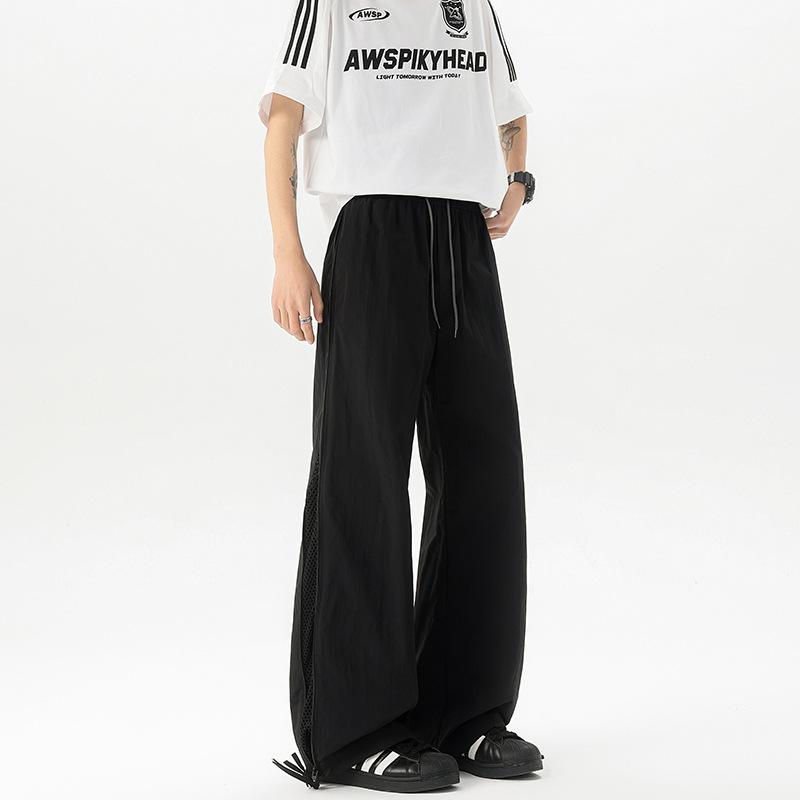 

Summer Solid Color Casual Pants for Men s New Quick-drying Cool Zipper Mesh Loose Straight Paratrooper Pants 3XL