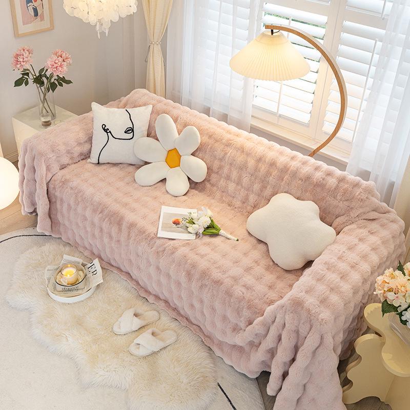 

Кролик плюшевый нескользящий зимнее полотенце для дивана - толстый антицарапающий чехол из пузырчатого бархата 180*230cm Double Seat