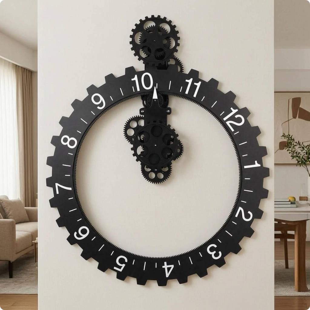 Gear Wall Clock Oversized Industrial Metal for Living Room, Loft