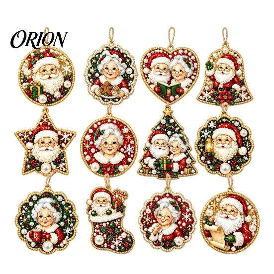 Living Room Ornament 12PCS Christmas Tree 2D Flat Pendant, Pearl Acrylic Art Kits, Bright Gift for Holiday Season Color Classic Patterns Party