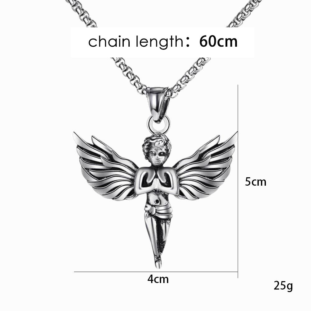 Angel With Feather Wing Pendant Necklace Stainless Steel Retro Punk Fashion Copper Color Hip Hop Rock Neck Jewelry Party Gifts