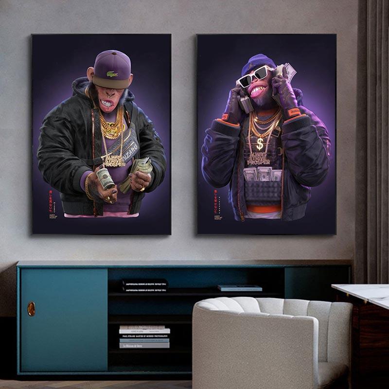 Hip Hop Drei Affen Poster Druck Geld Leinwand Malerei Moderne Wand Kunst Tier Hängende Malerei Hause Dekoration