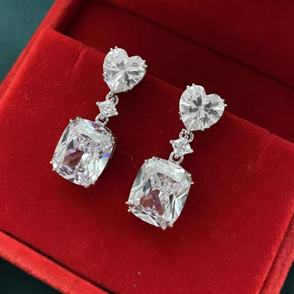 Heart and Cushion Cut Pink Stone Drop Earrings for Women Romantic Jewelry