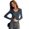 Women's Trendy Retro V-neck Knitted Slim Fit Sweater - Long Sleeve, Warm Base Layer for Autumn/Winter