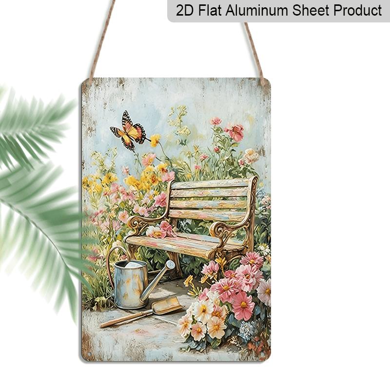2D Flat, Aluminum Sign for Butterfly Garden Bench, 7.87*11.8 Inch Wall Decoration, Creates a Peaceful Floral Environment, Ideal for Cottage Gardens