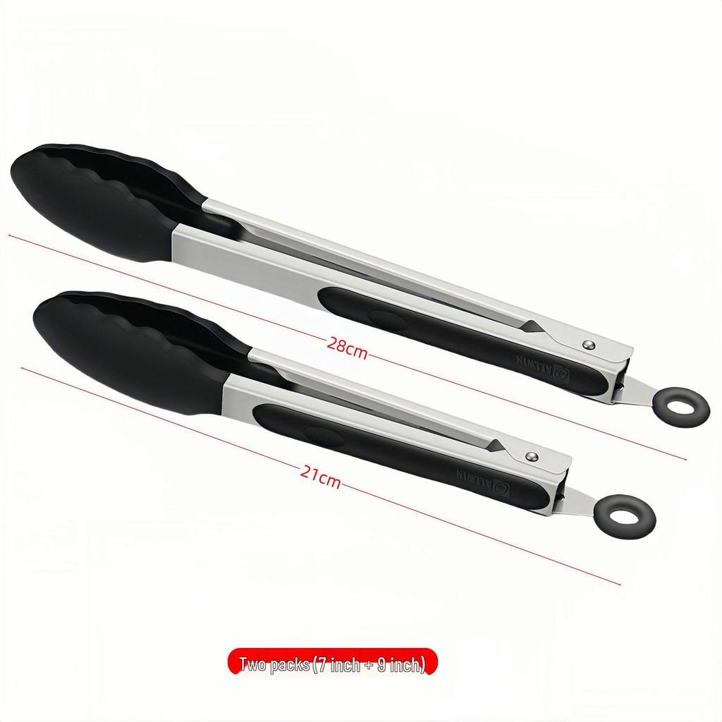 High-Temperature Resistant Stainless Steel Silicone Kitchen Tongs for Stir-Frying and Grilling