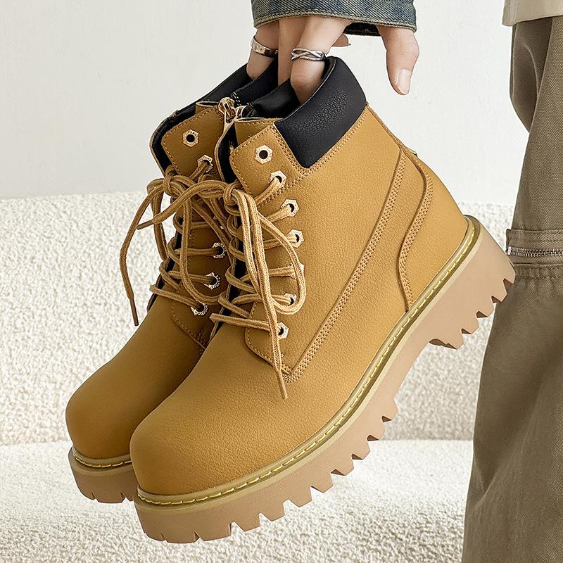 Rhubarb boots thick-soled booster Martin boots casual British retro desert hiking boots Mickey yellow big boots