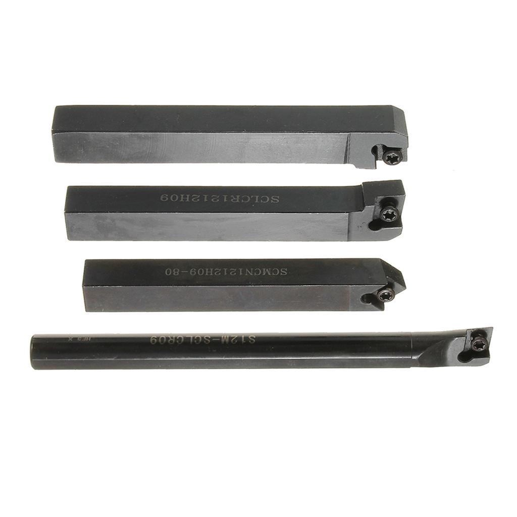 S12MSCLCR09+SCLCR1212H09+SCLCL1212H09+SCMCN1212H09 4 PCS 12MM Shank Lathe Turning Tool Holder Boring Bar + 10PCS