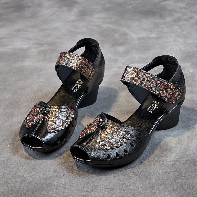 Summer Sandals Women's Outer Wear First Layer Cowhide Mother Hole Shoes Women's Flat Bottom Hollow Leather Shoes Retro Women's Shoes
