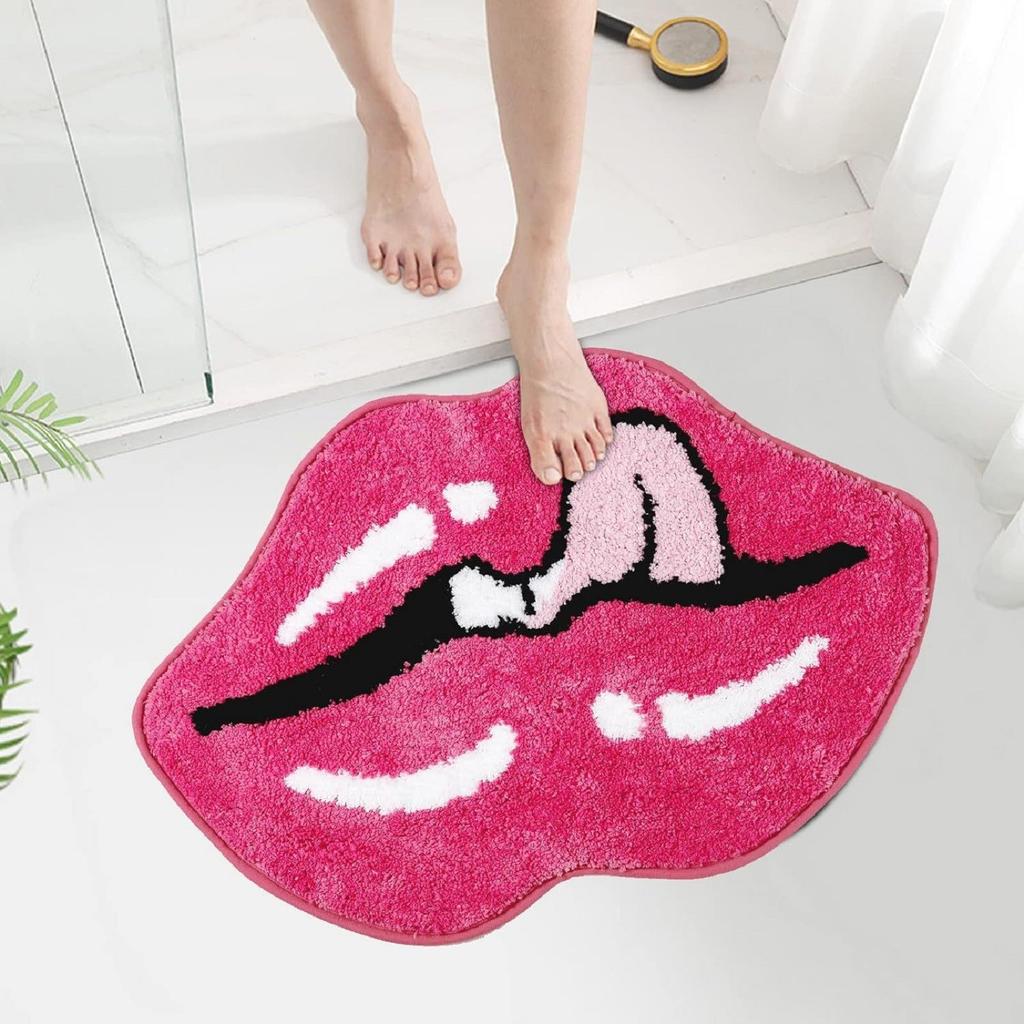 Sexy Red Lips Fun Carpet Valentine's Day Imitation Cashmere Absorbent Bathroom Floor Mat Home Entrance Foot Mat 1pc