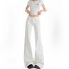 Women's Mid Waist Flared Jeans White Denim Pants Vintage Bell Bottom Trousers