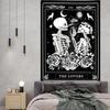 Onivein The Lovers Skull Tapestry Gothic Tapestry Vertical Black and White Skeleton Gothic Witch Sun Moon Floral Plant Snake Tapestries Wall Hanging