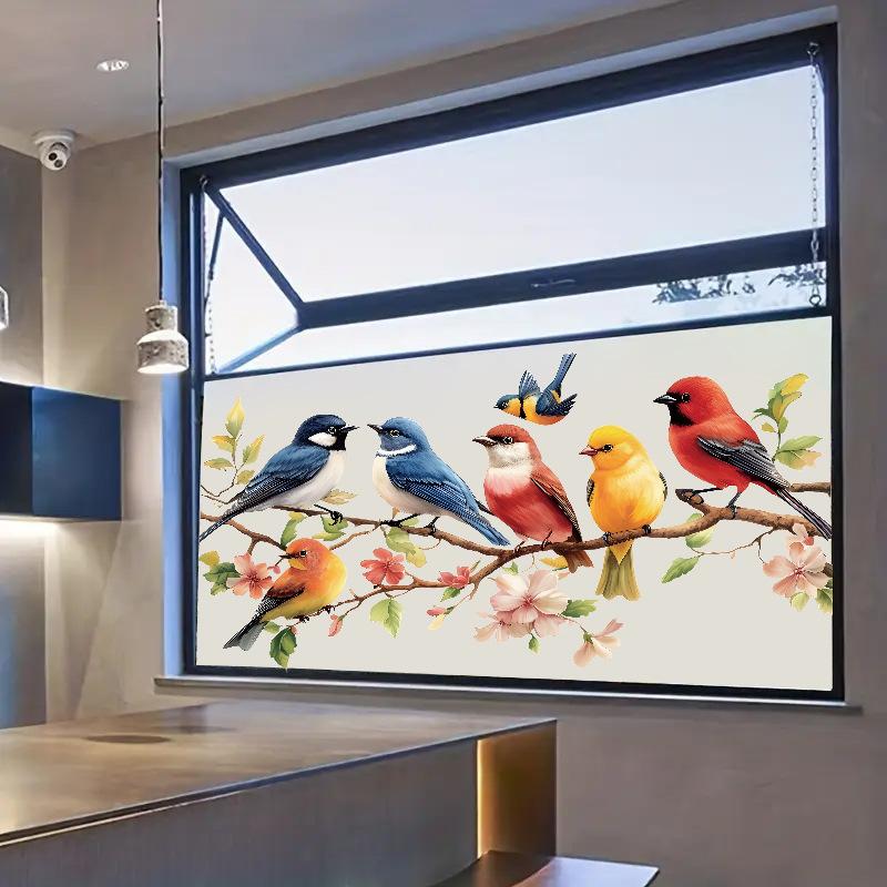 PVC Cute Adorable Bird Static Cling Window Sticker Removable Self-Adhesive for Kitchen Living Room Glass Home Decor Art