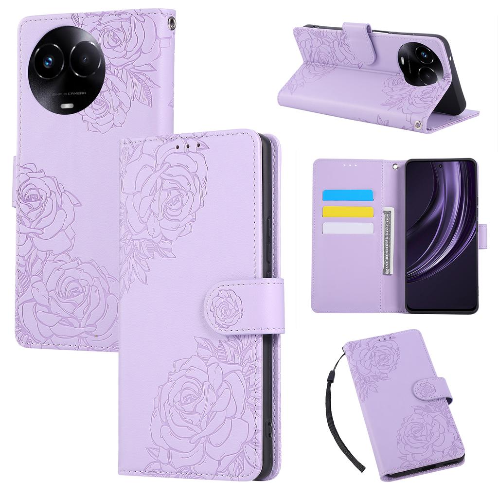 Phone Case For Realme 11 5G (Global)/C67 5G/11x 5G Rose Flower PU Leather Wallet Phone Cover with 3 Card Slots