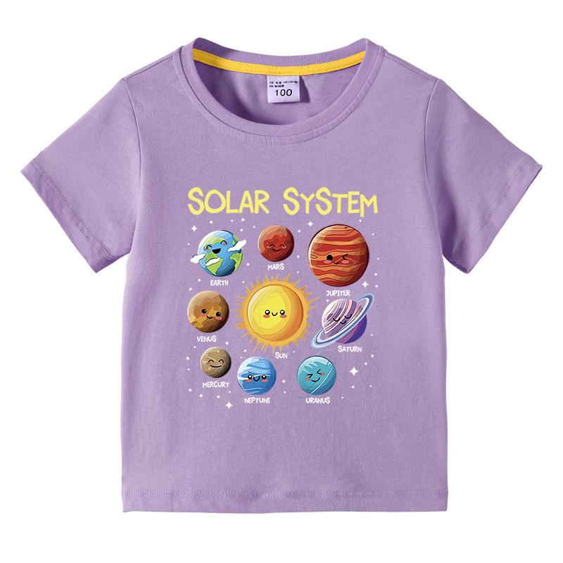 Kids Shortsleeved Tshirt Solar System Graphic Printing Summer Childrens Comfortable Tees Boys Girls ONeck Tops Clothing Gift