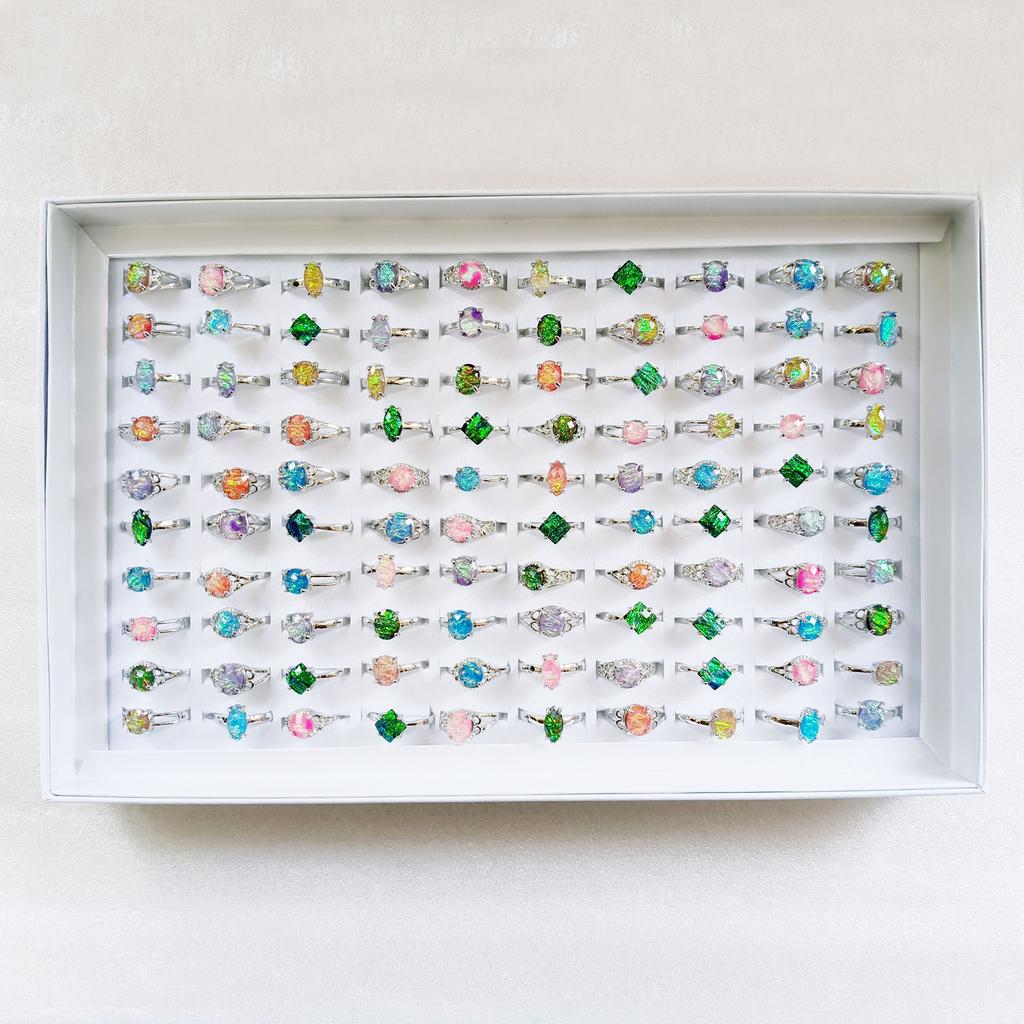 10Pcs Simple and fashionable colored alloy ring for ladies zirconium crystal ring