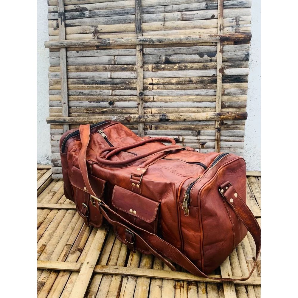 Leather Large Duffle Travel Bag Handmade Real Goat Leather With 2 Journal's Gift