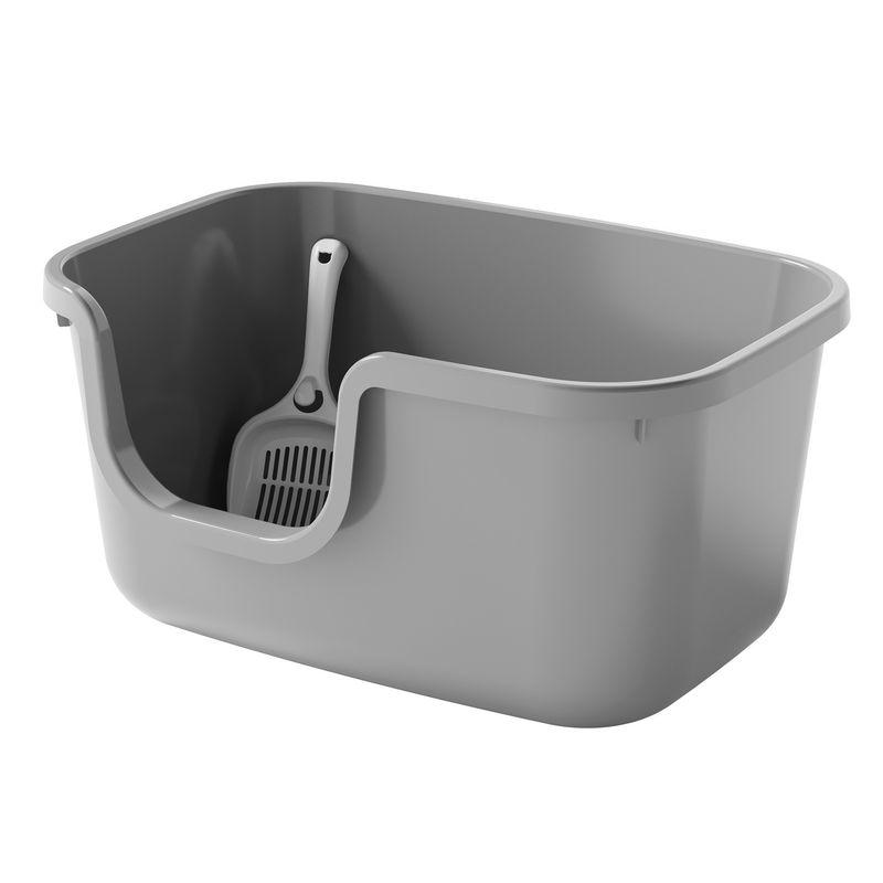 

Open Litter Box Oversized Extra Large Splash-Proof Cat Toilet with Litter Cat Litter Basin Cat Poop Basin Pet Supplies Grey 56*38*28cm