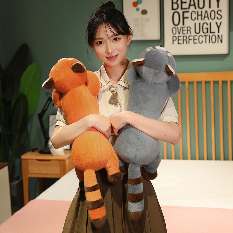 New Stuffed Anime Figure Doll Red Panda Plushie Doll Fluffy Hair Raccoon Animals Hug Throw Pillow