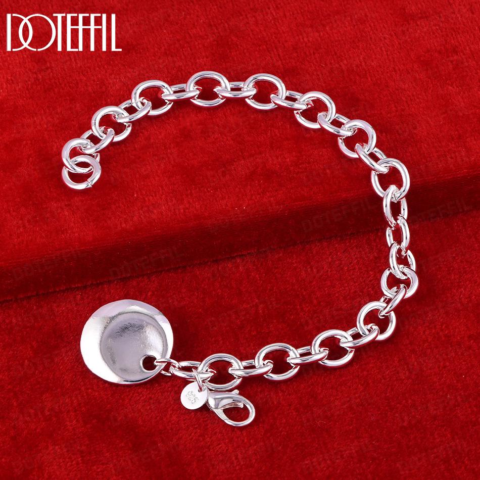 Pulsera con colgante redondo de plata de ley 925, cadena, joyería de boda de moda