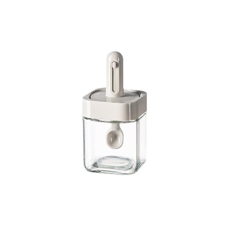 Retractable Glass Spice Jar with Spoon Lid: Sealed Kitchen Seasoning Container for Oil and Salt