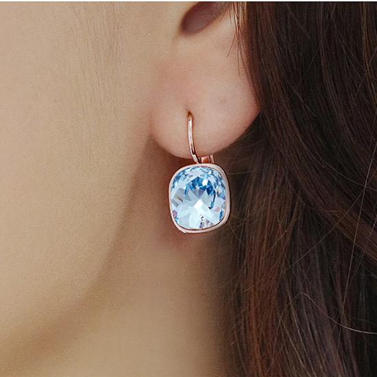 Austrian Crystal Cushion Cut 12mm Aquamarine Earrings