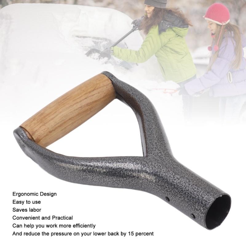 Shovel Handle Y Shaped 12.22in Inside Diameter Replacement Spade Handle With Wooden Grip For Garden Digging Raking Tool Silver