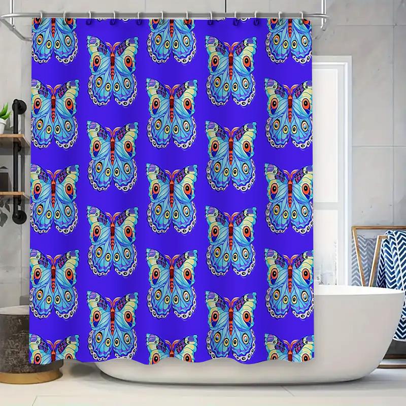 

Blue Butterfly Shower Curtain Waterproof Abstract Floral Pattern Bathroom Decor Washable Fabric Backdrop For Spa Hotel W60H190(CM)-1 Pcs