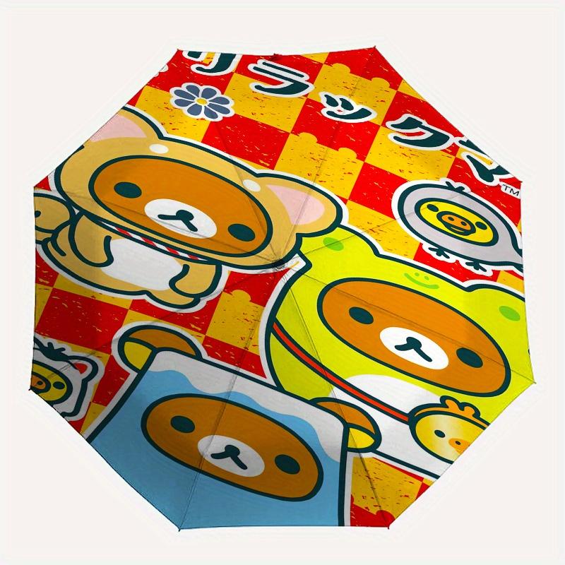 Rilakkuma,Bear Automatic Folding Umbrella Simple 8 Rib Design, Bright Cartoon Pattern, Durable Iron Frame, Suitable For Travel, Outdoor, Bea