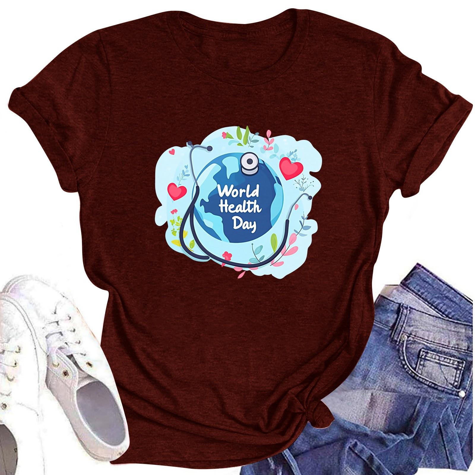 

Женская повседневная футболка с короткими рукавами и круглым вырезом с принтом и буквенным топом XL винный