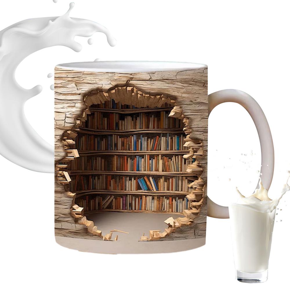 350 ml 3D-effekt bokhyllekrus Creative Space Design Keramisk krus Bibliotekkrus Bokelskere Kaffekopp Julegaver til lesere