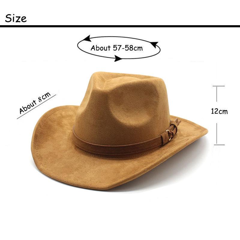 Women Men Suede Cowgirl Hats Vintage Wide Brim Western Hat with Belt