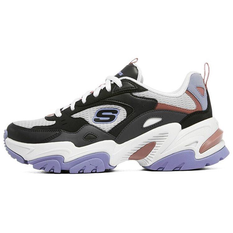 Skechers Stamina V2 Mesh, Artificial Leather Low Top Chunky Sneakers Women's Black White Purple 149909-BKMT