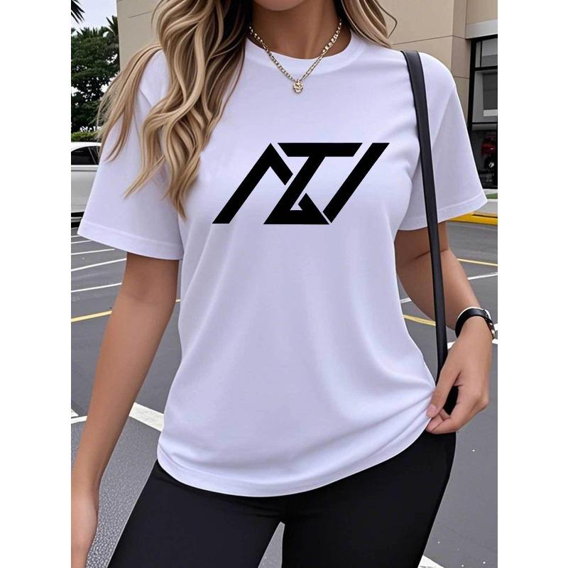 Single-piece Women s Short-sleeve T-shirt, Featuring Geometric Pattern Designs, Trendy Artistic Creative Fun Popular Print Patterns S белый