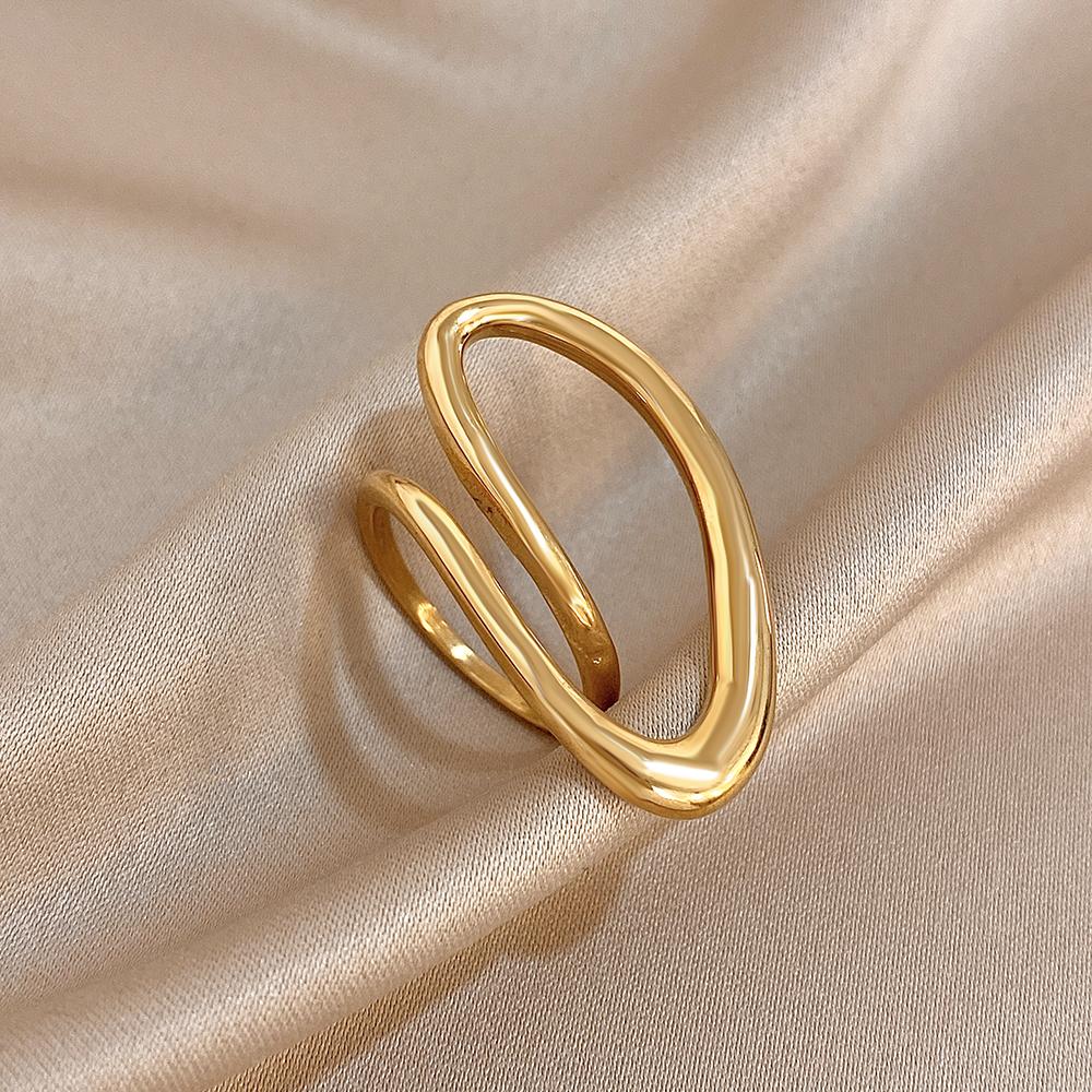 FLASHBUY New Trend Creative Chic Gold Color Curve Irregular Geometric Love Leaf Stainless Steel Unique Ring Fashion Zircon Gift