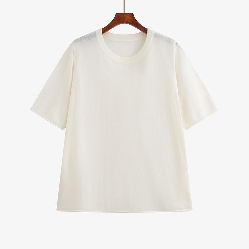 

Plus Size Women s Loose Short Sleeve Knit Top - Spring 2026 Casual Versatile Sweater 2XL (80-100kg) абрикосовый