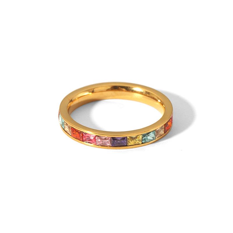 Europe and America INS Luxury Light Luxury Color Zircon Ring Plated with 18K Gold Stainless Steel Flower Zircon Opening Ring
