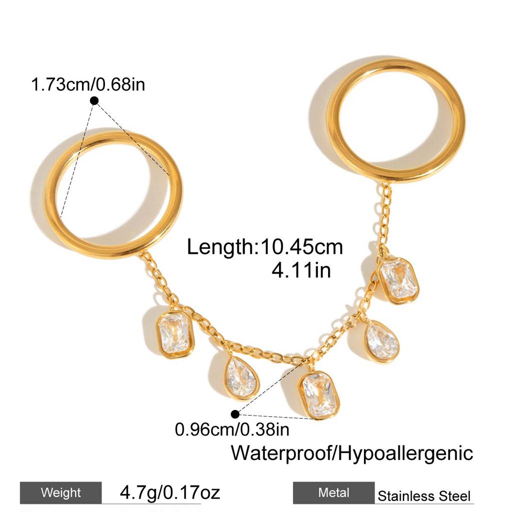 Yori Stainless Steel Shiny Cubic Zirconia Drop Tassels Fascinating Rings  for Women Trendy 18K PVD Plated Jewelry Waterproof