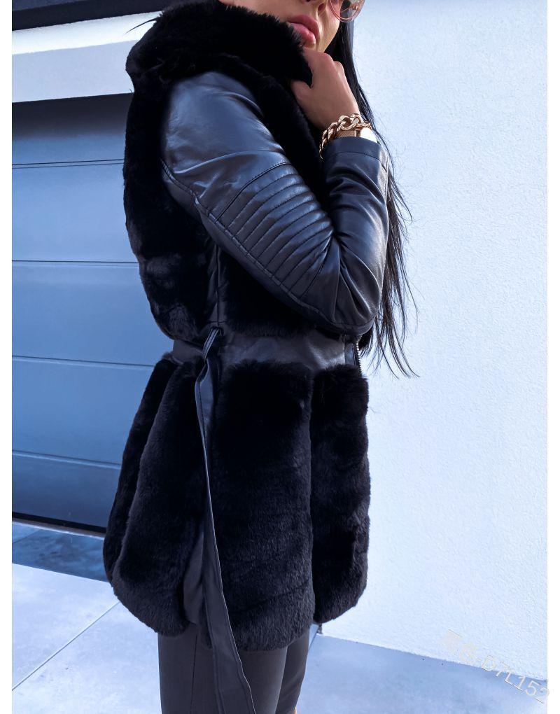 Hooded Zipper Fur Coat with Belt for Women - Solid Color, 2025 Collection
