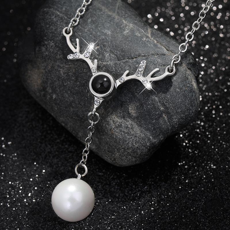 

Потрясающее длинное ожерелье из титановой стали в виде оленьих рогов для стильной повседневной носки Silver Antler Necklace