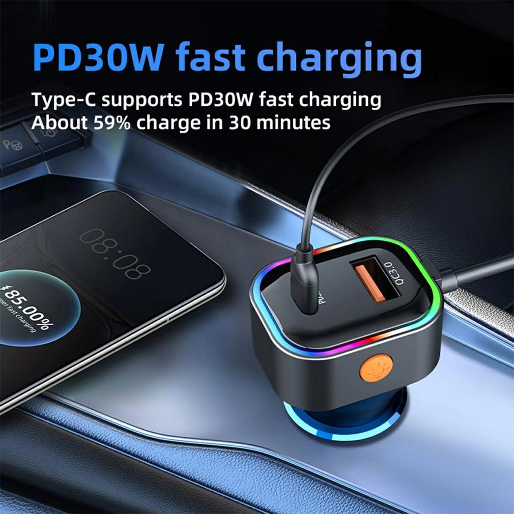 PD 30W Fast Charging Adapter with 1m Extension Cable Rear Seat Multi-Port Car Charger