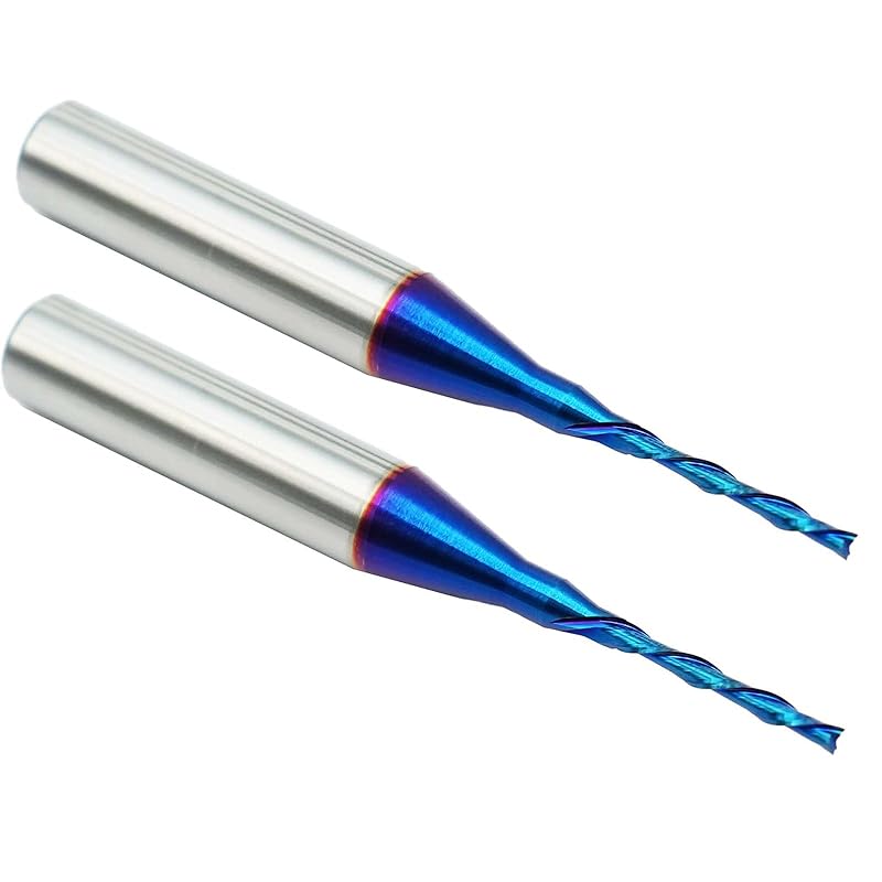 CNC Router Bit Down Cut 1/16 inch Cutting Dia 1/4 inch Shank Solid Carbide End Mill with Nanco Blue Coating CNC Bits for Wood Cut 3D Carving