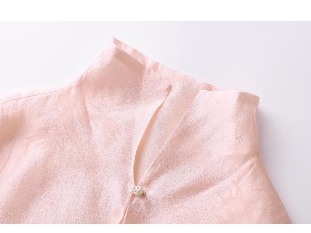 Elegant Silk Jacquard Stand Collar Shirt - Spring Style